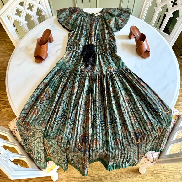 Ulla Johnson Delmara Pleated Batik Poplin Midi Dress Sz 2 - Picture 4 of 11